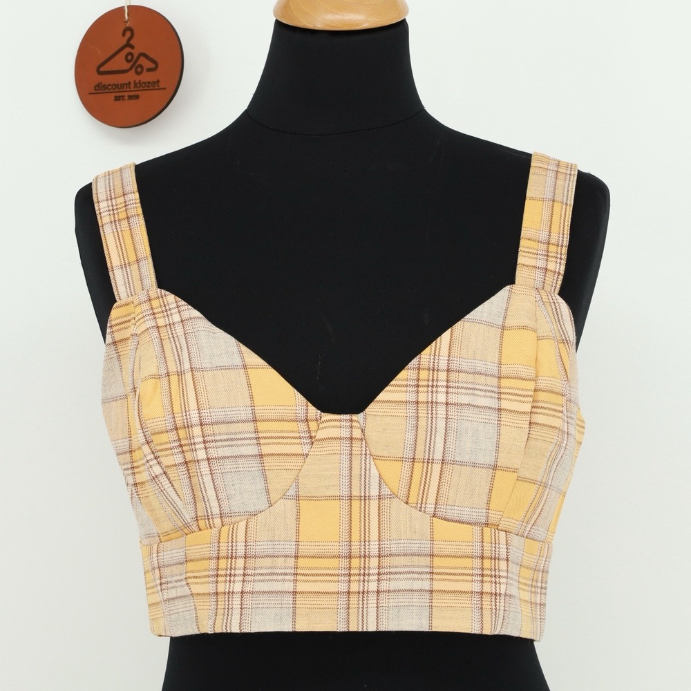 Lulus Plaid Crop Top Bustier Adjustable Strap Back Zipper Size Medium NWT